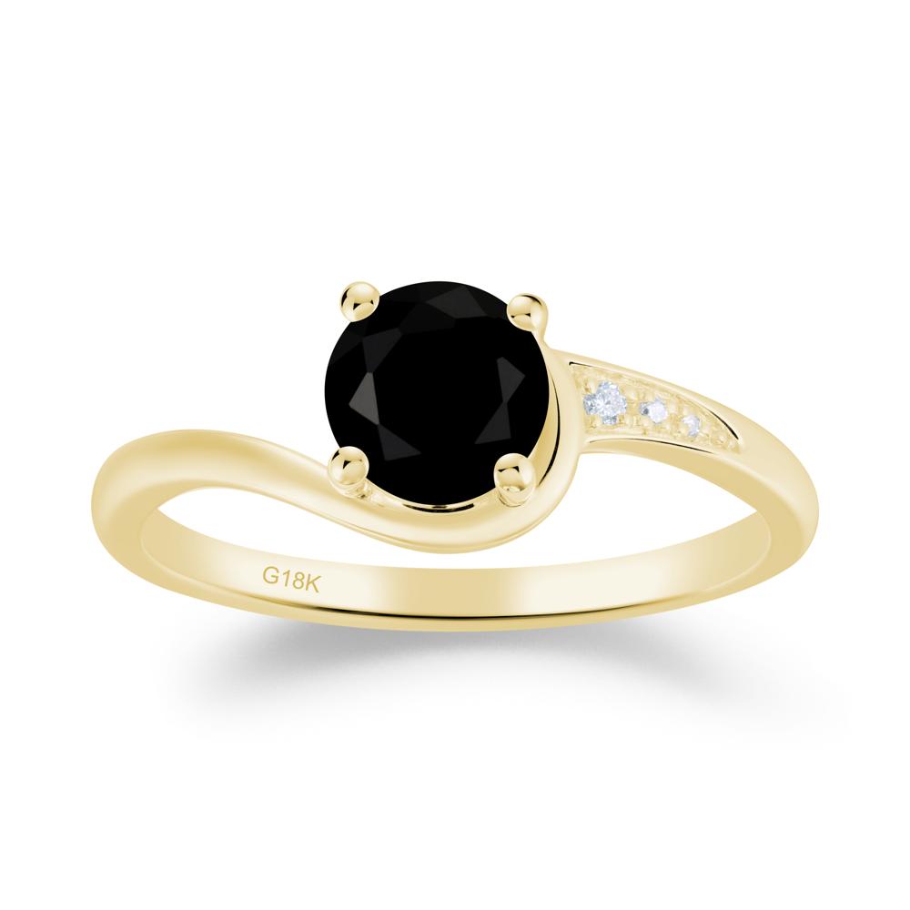 Dainty Round Black Spinel Ring for Women - LUO Jewelry #metal_18k yellow gold