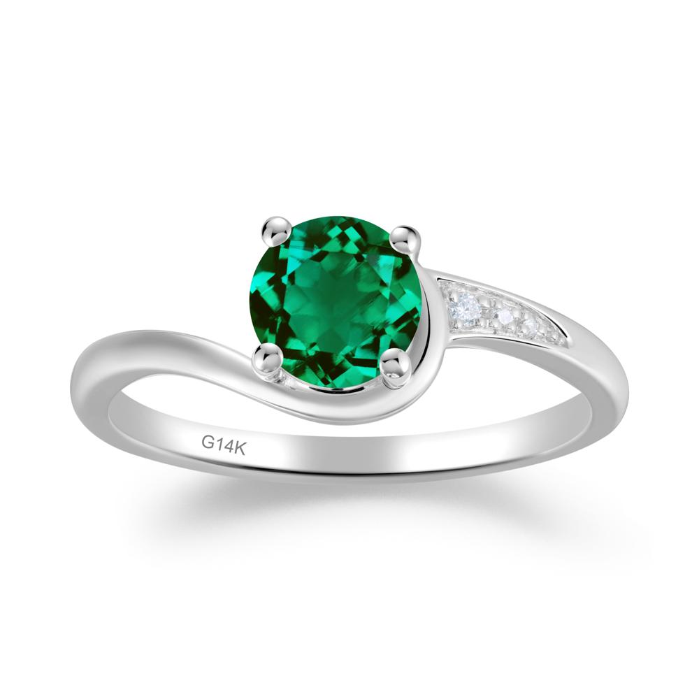 Dainty Round Emerald Ring for Women - LUO Jewelry #metal_14k white gold