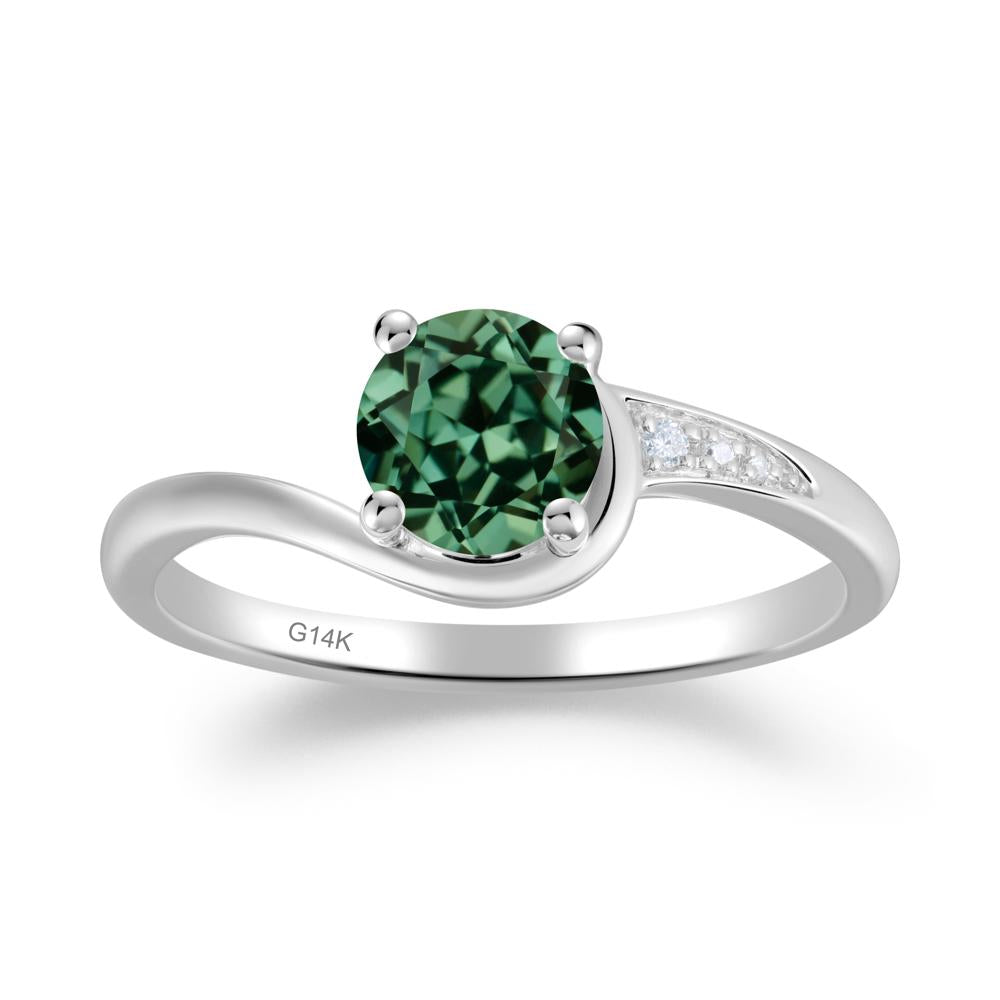 Dainty Round Green Sapphire Ring for Women - LUO Jewelry #metal_14k white gold