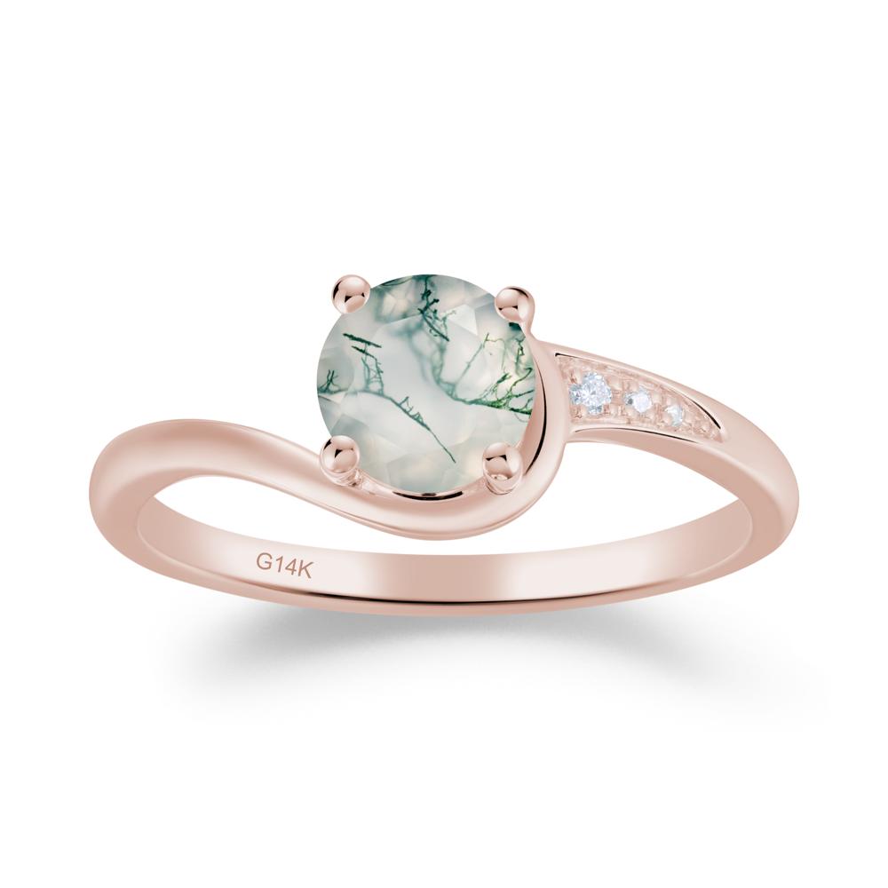 Round Cut Moss Agate Bypass Ring - LUO Jewelry #metal_14k rose gold