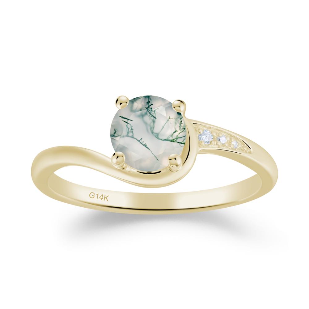Round Cut Moss Agate Bypass Ring - LUO Jewelry #metal_14k yellow gold