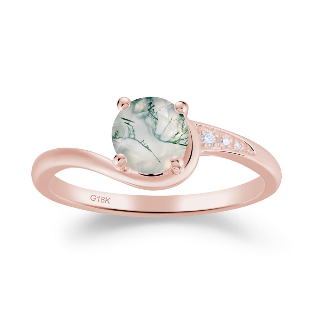 Round Cut Moss Agate Bypass Ring - LUO Jewelry #metal_18k rose gold