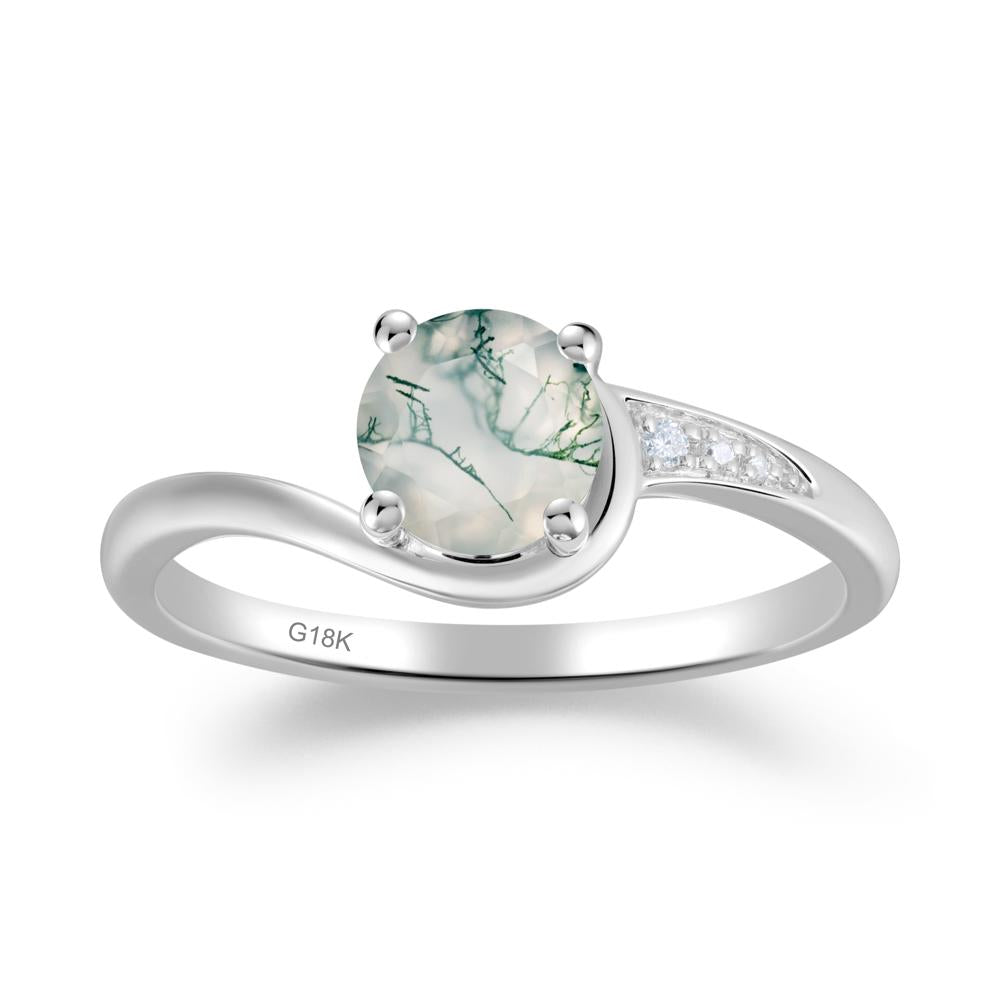 Round Cut Moss Agate Bypass Ring - LUO Jewelry #metal_18k white gold