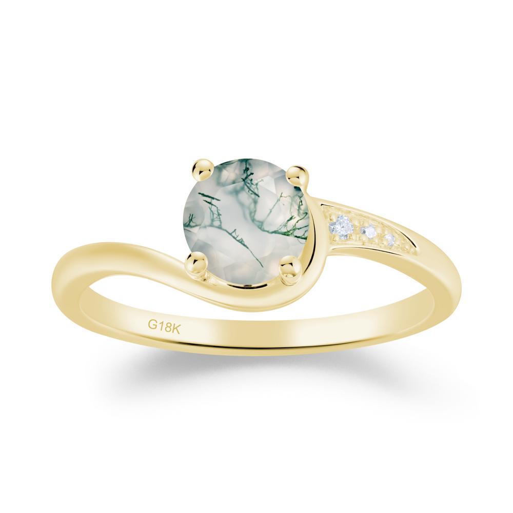 Round Cut Moss Agate Bypass Ring - LUO Jewelry #metal_18k yellow gold