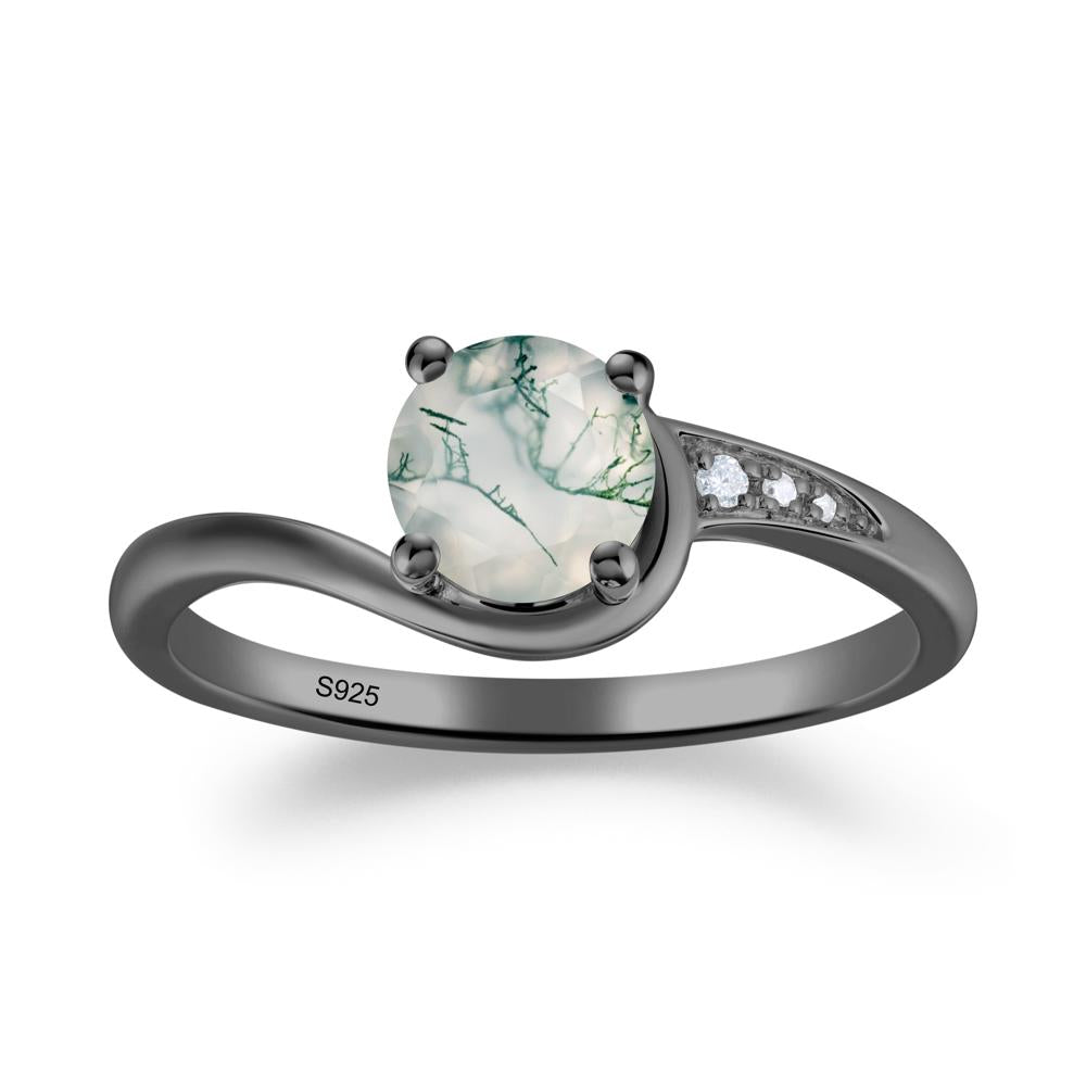 Round Cut Moss Agate Bypass Ring - LUO Jewelry #metal_black finish sterling silver