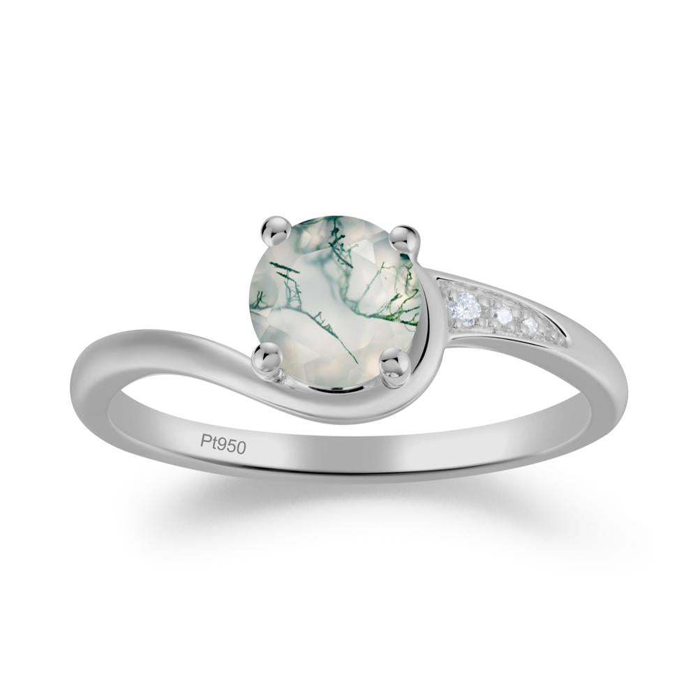 Round Cut Moss Agate Bypass Ring - LUO Jewelry #metal_platinum