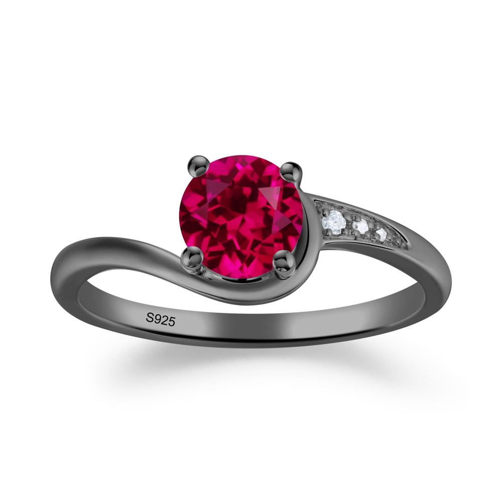 Round Cut Ruby Bypass Ring - LUO Jewelry #metal_black finish sterling silver
