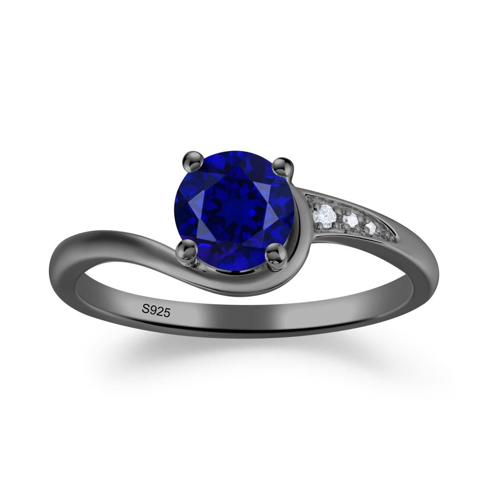 Dainty Round Sapphire Ring for Women - LUO Jewelry #metal_black finish sterling silver