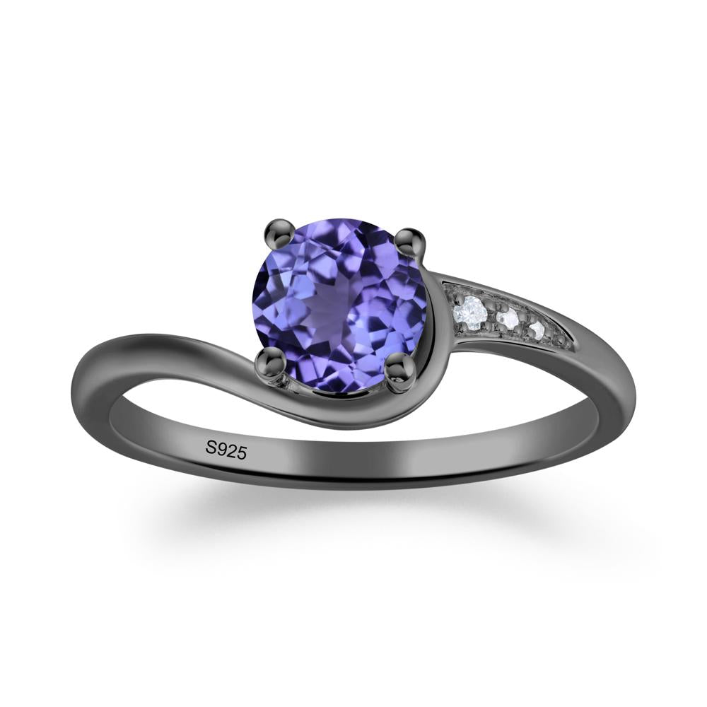 Round Cut Tanzanite Bypass Ring - LUO Jewelry #metal_black finish sterling silver