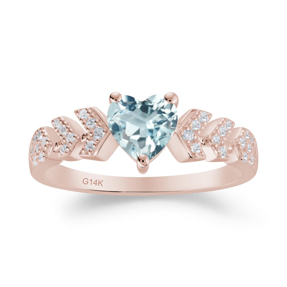 Cupid Arrow Heart Aquamarine Promise Ring - LUO Jewelry #metal_14k rose gold