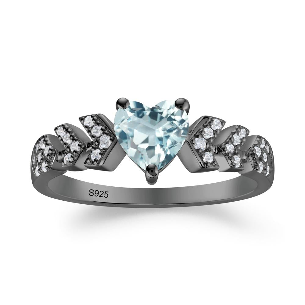 Cupid Arrow Heart Aquamarine Promise Ring - LUO Jewelry #metal_black finish sterling silver