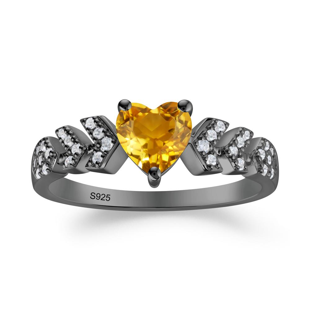 Cupid Arrow Heart Citrine Promise Ring - LUO Jewelry #metal_black finish sterling silver