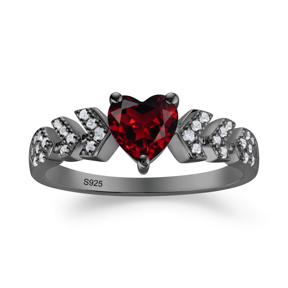 Cupid Arrow Heart Garnet Promise Ring - LUO Jewelry #metal_black finish sterling silver