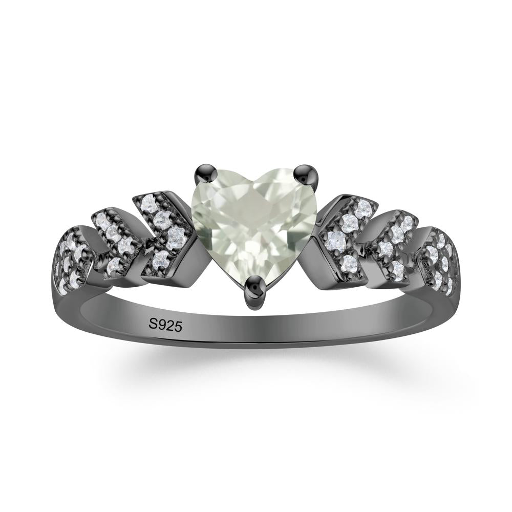 Cupid Arrow Heart Green Amethyst Promise Ring - LUO Jewelry #metal_black finish sterling silver
