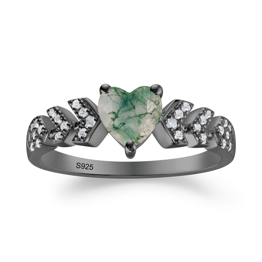 Cupid Inspired Heart Moss Agate Wedding Ring - LUO Jewelry #metal_black finish sterling silver