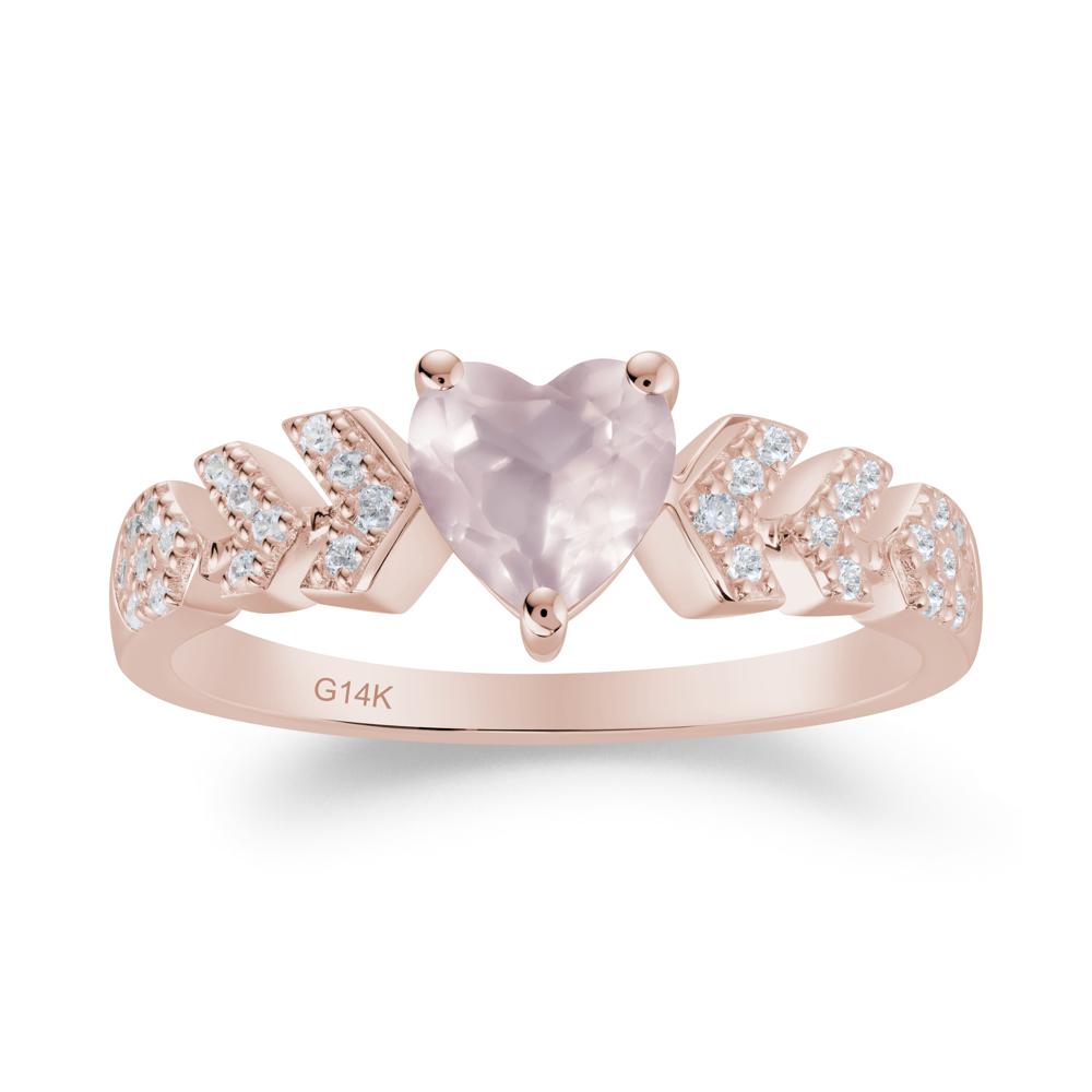 Cupid Arrow Heart Rose Quartz Promise Ring - LUO Jewelry #metal_14k rose gold