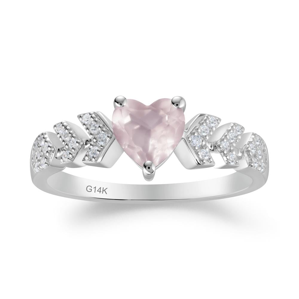 Cupid Arrow Heart Rose Quartz Promise Ring - LUO Jewelry #metal_14k white gold