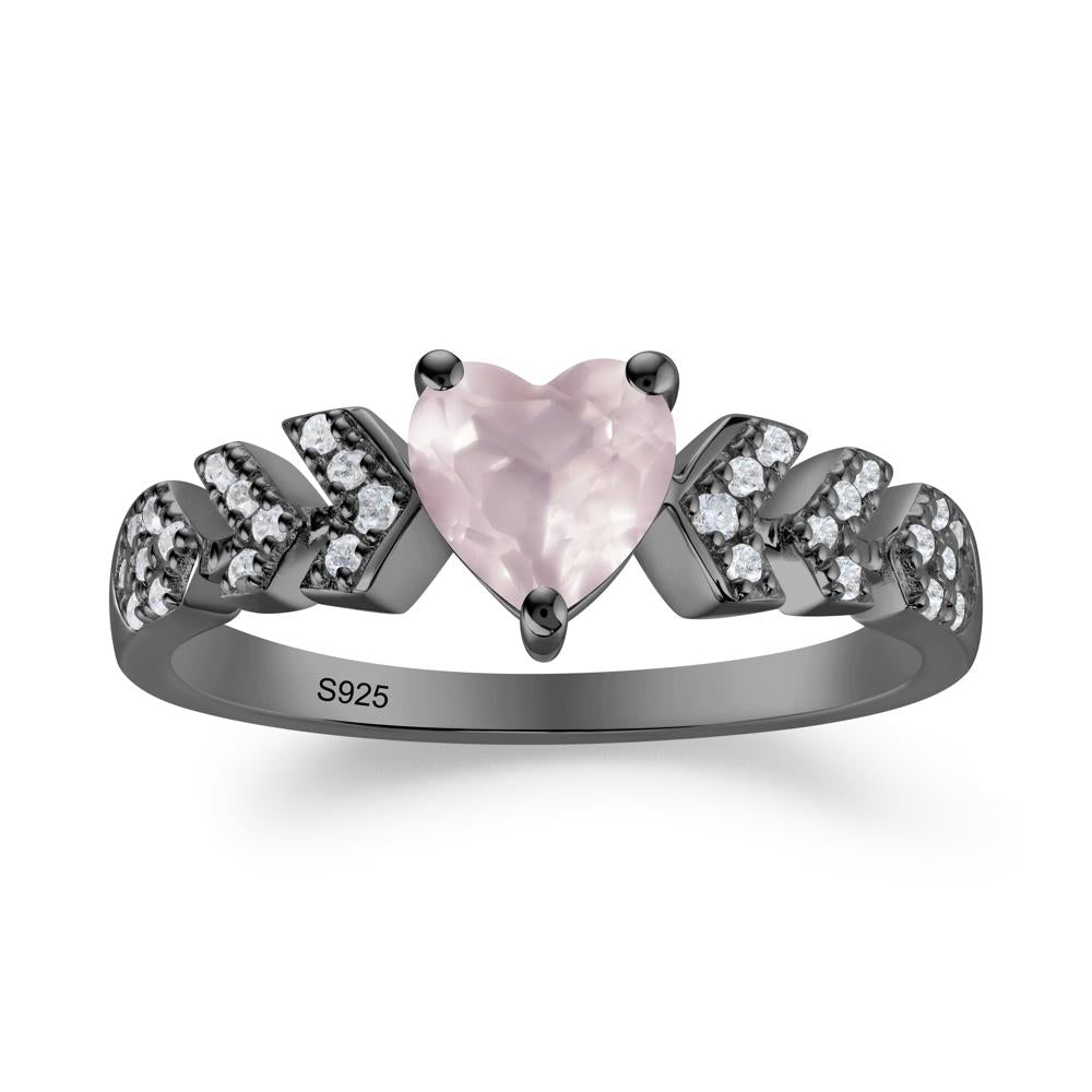 Cupid Arrow Heart Rose Quartz Promise Ring - LUO Jewelry #metal_black finish sterling silver