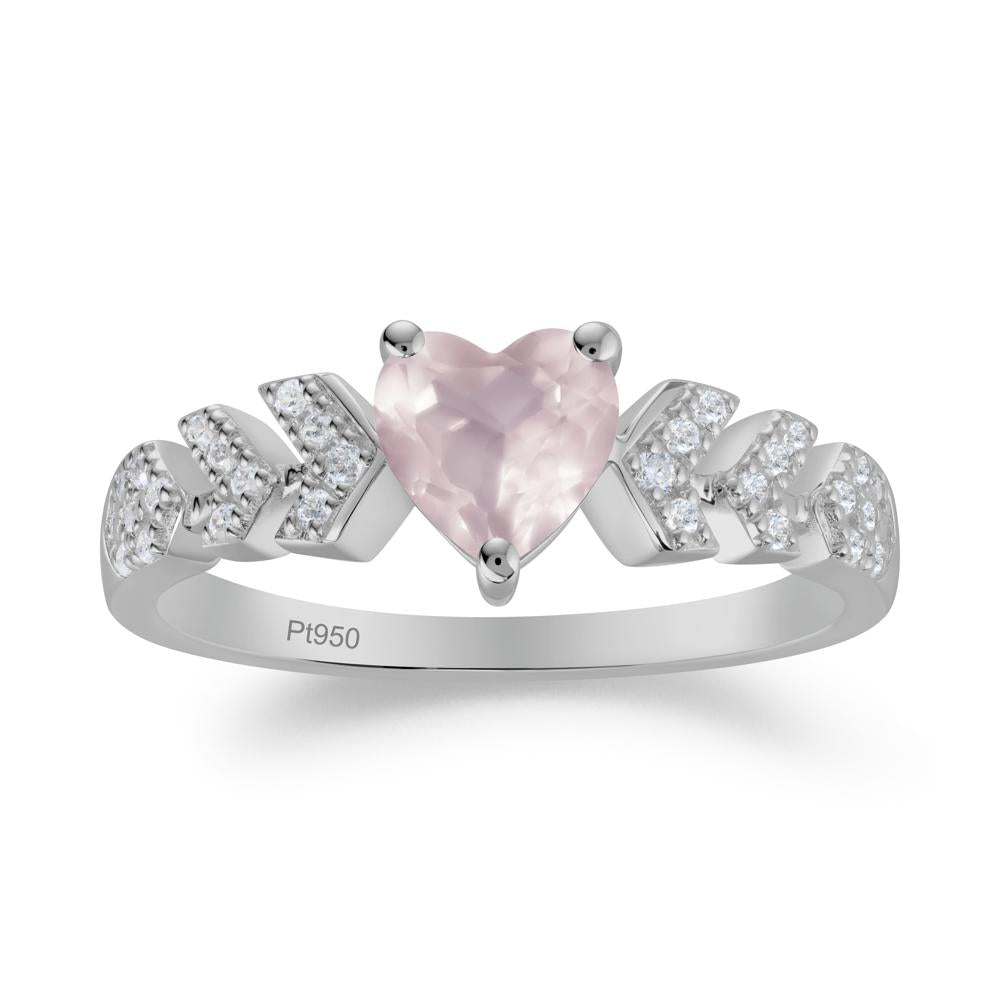 Cupid Arrow Heart Rose Quartz Promise Ring - LUO Jewelry #metal_platinum