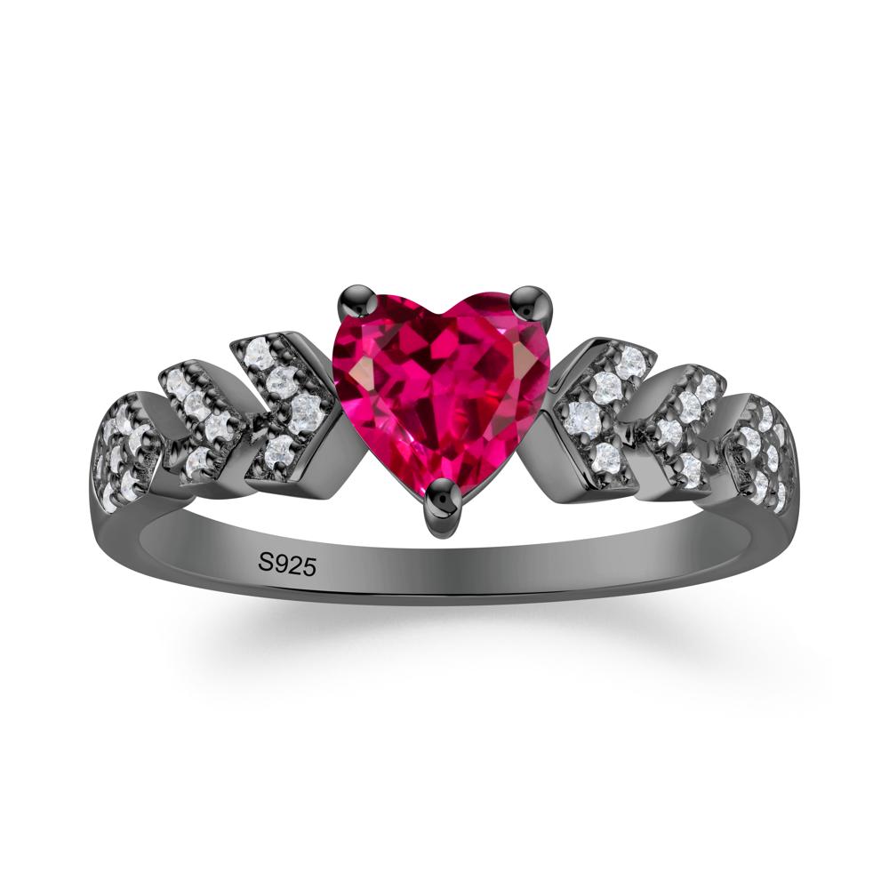 Cupid Inspired Heart Ruby Wedding Ring - LUO Jewelry #metal_black finish sterling silver