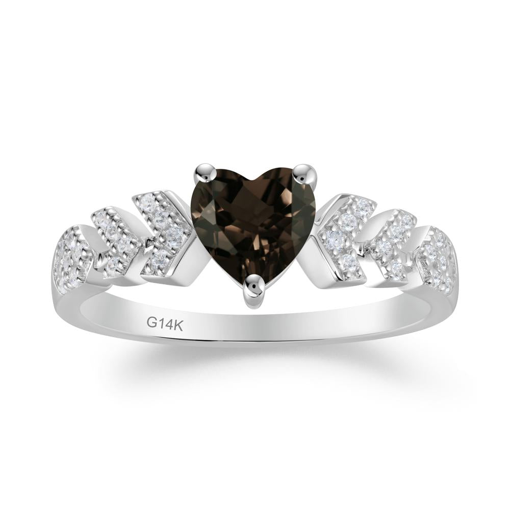Cupid Arrow Heart Smoky Quartz Promise Ring - LUO Jewelry #metal_14k white gold