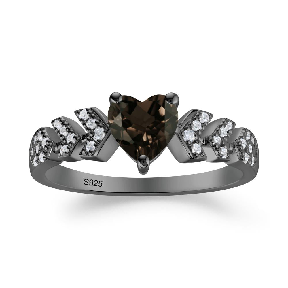 Cupid Arrow Heart Smoky Quartz Promise Ring - LUO Jewelry #metal_black finish sterling silver