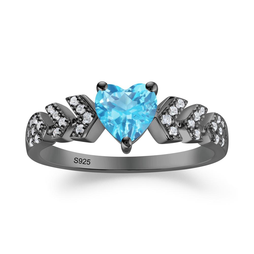 Cupid Inspired Heart Swiss Blue Topaz Wedding Ring - LUO Jewelry #metal_black finish sterling silver