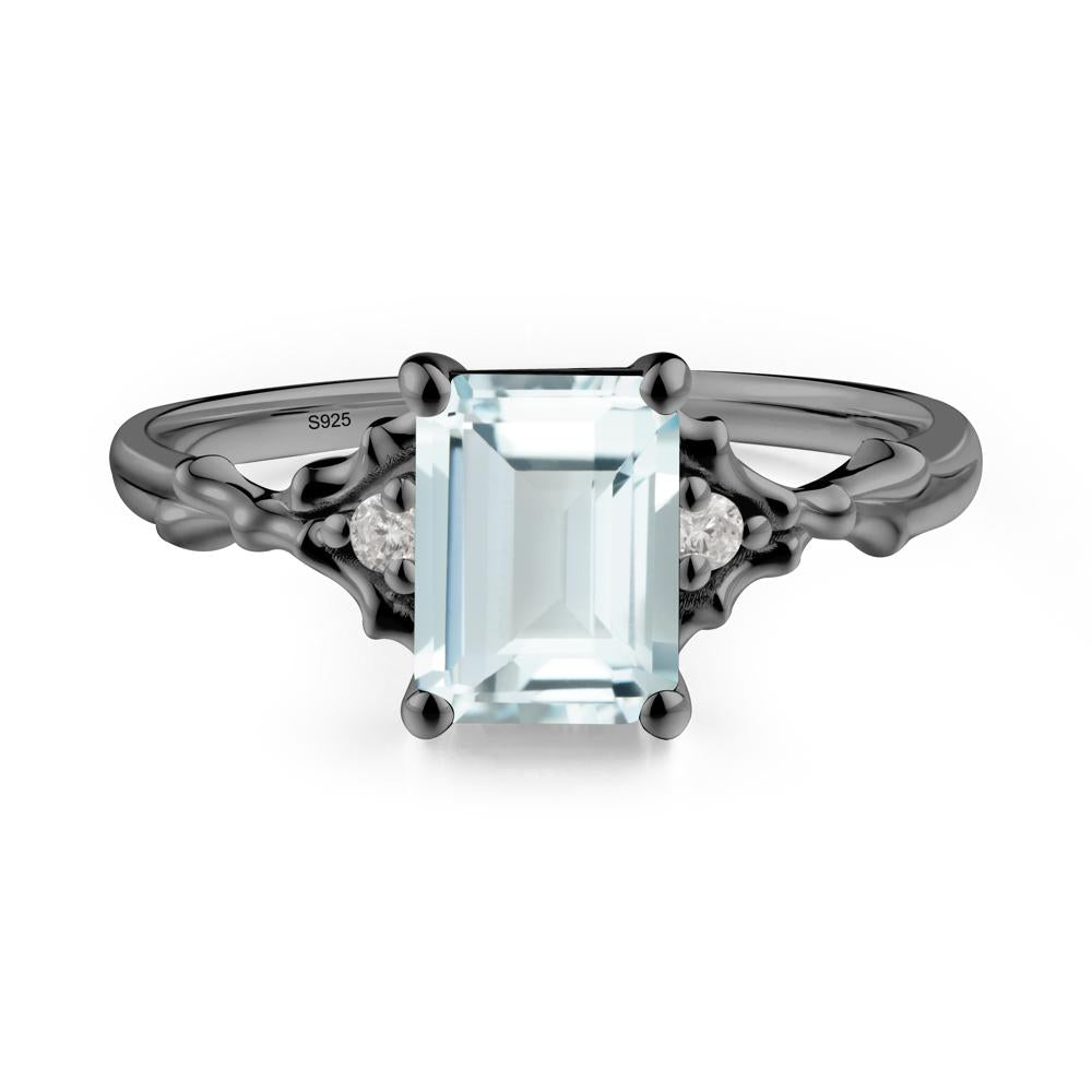 Thorn Twig Emerald Cut Aquamarine Ring - LUO Jewelry #metal_black finish sterling silver