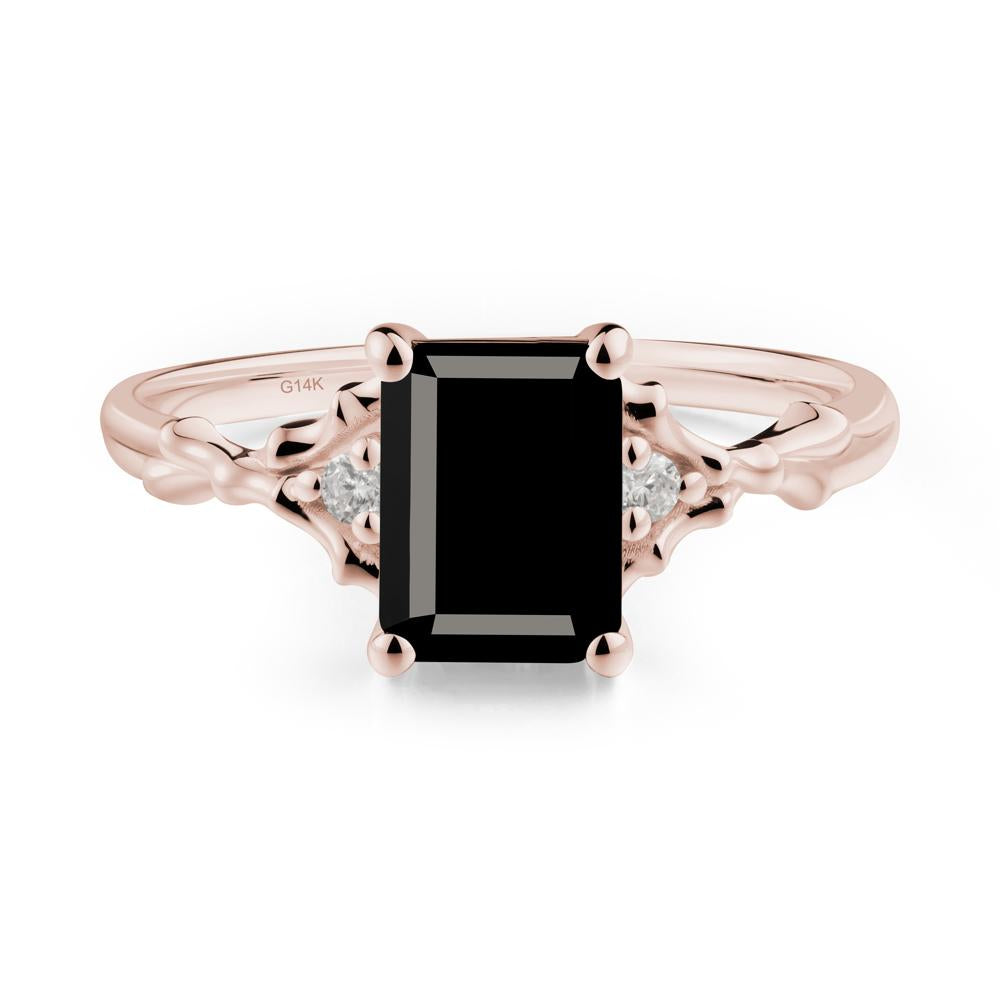 Thorn Twig Emerald Cut Black Spinel Ring - LUO Jewelry #metal_14k rose gold