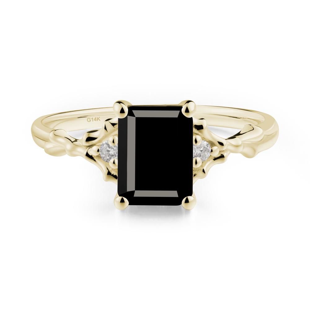 Thorn Twig Emerald Cut Black Spinel Ring - LUO Jewelry #metal_14k yellow gold