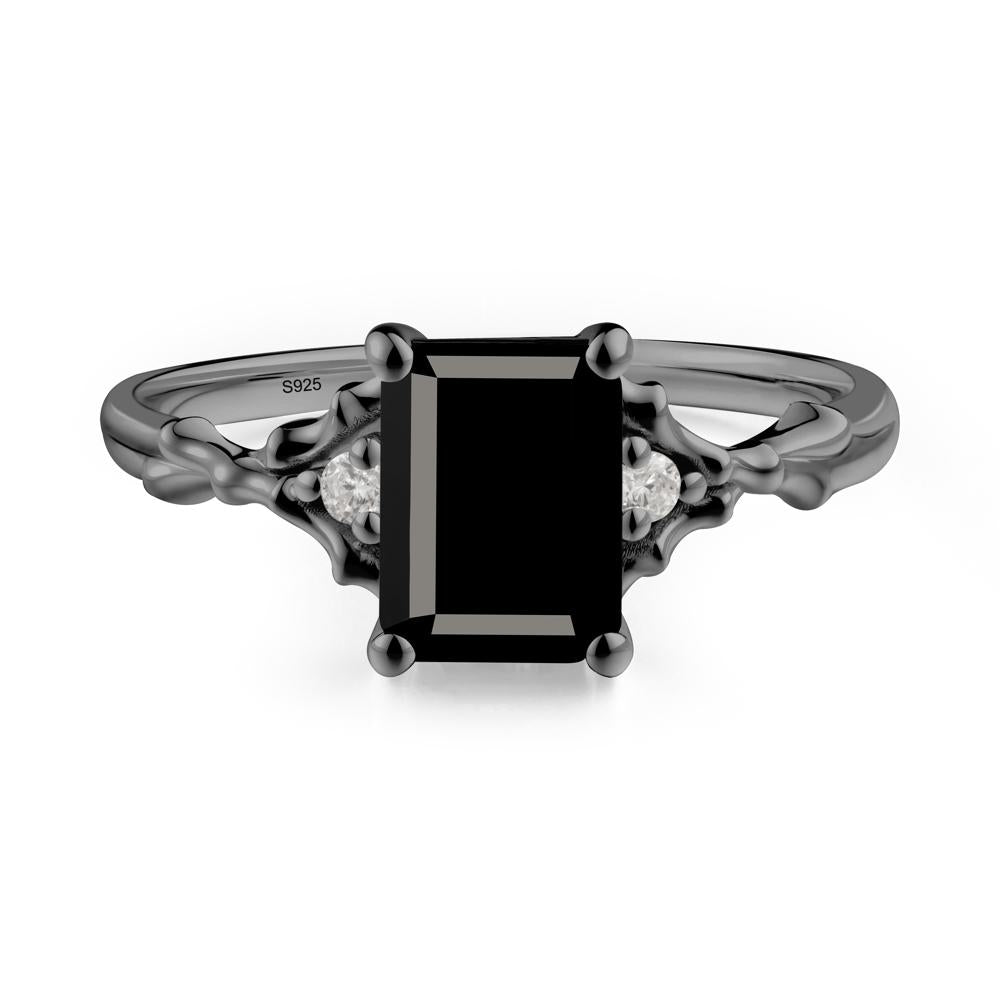 Thorn Twig Emerald Cut Black Spinel Ring - LUO Jewelry #metal_black finish sterling silver