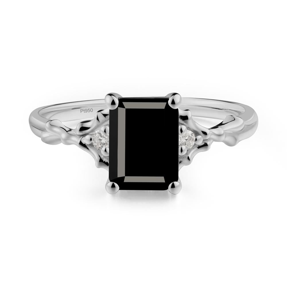 Thorn Twig Emerald Cut Black Spinel Ring - LUO Jewelry #metal_platinum