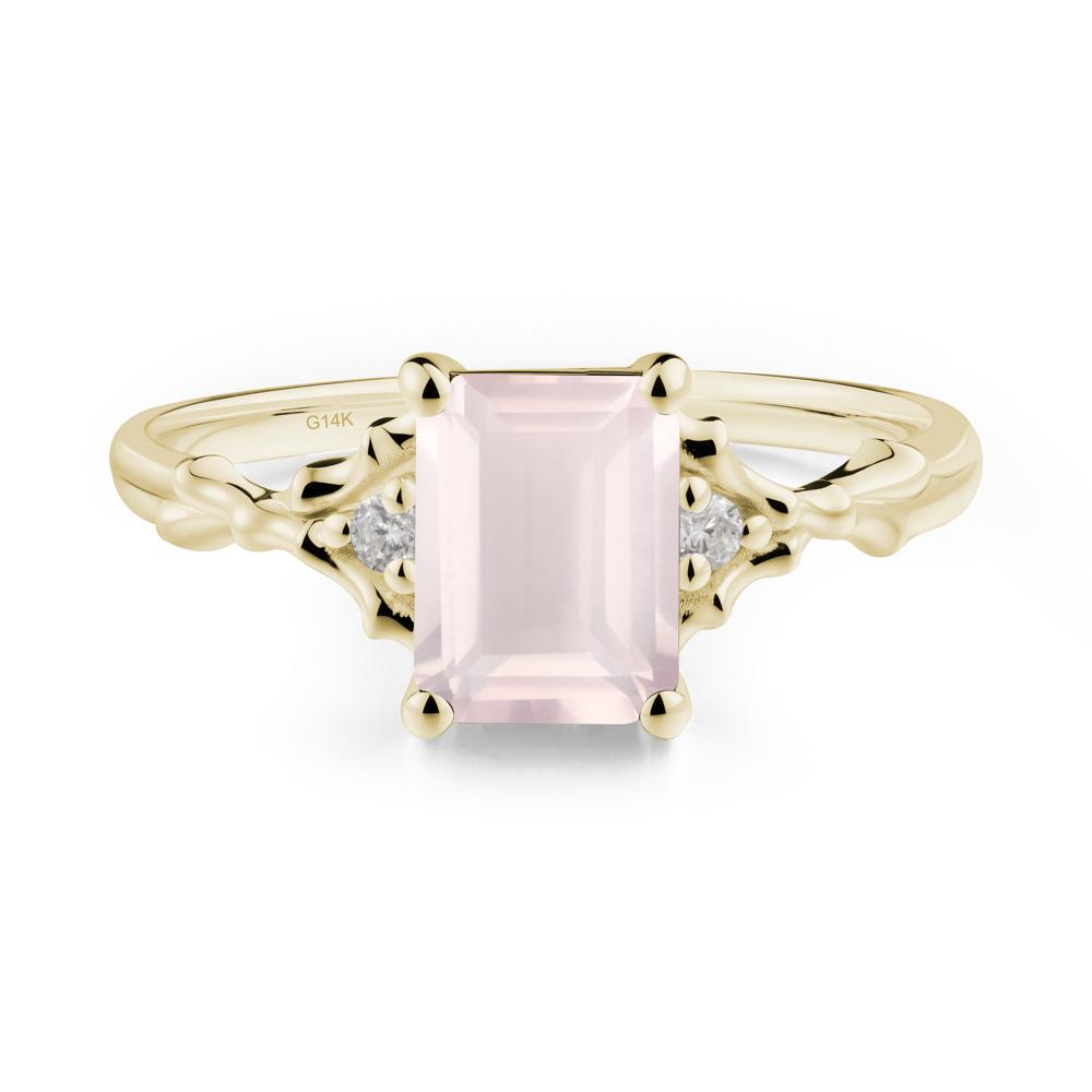 Thorn Twig Emerald Cut Rose Quartz Ring - LUO Jewelry #metal_14k yellow gold