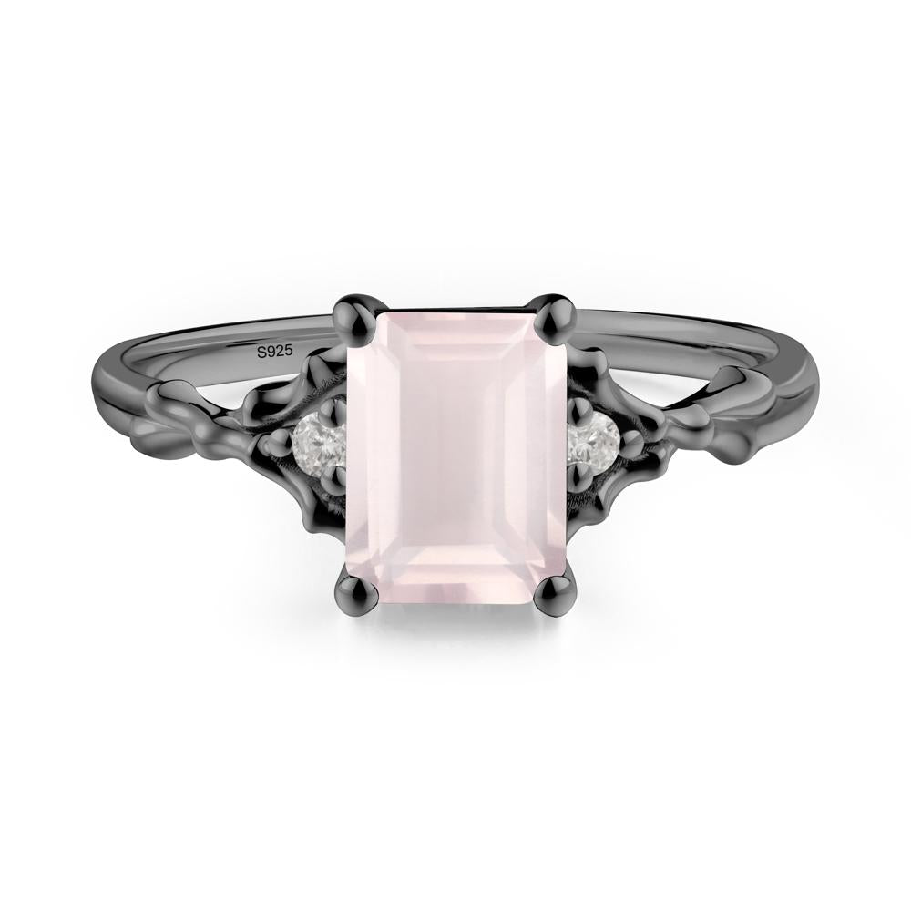 Thorn Twig Emerald Cut Rose Quartz Ring - LUO Jewelry #metal_black finish sterling silver