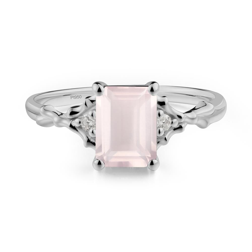 Thorn Twig Emerald Cut Rose Quartz Ring - LUO Jewelry #metal_platinum