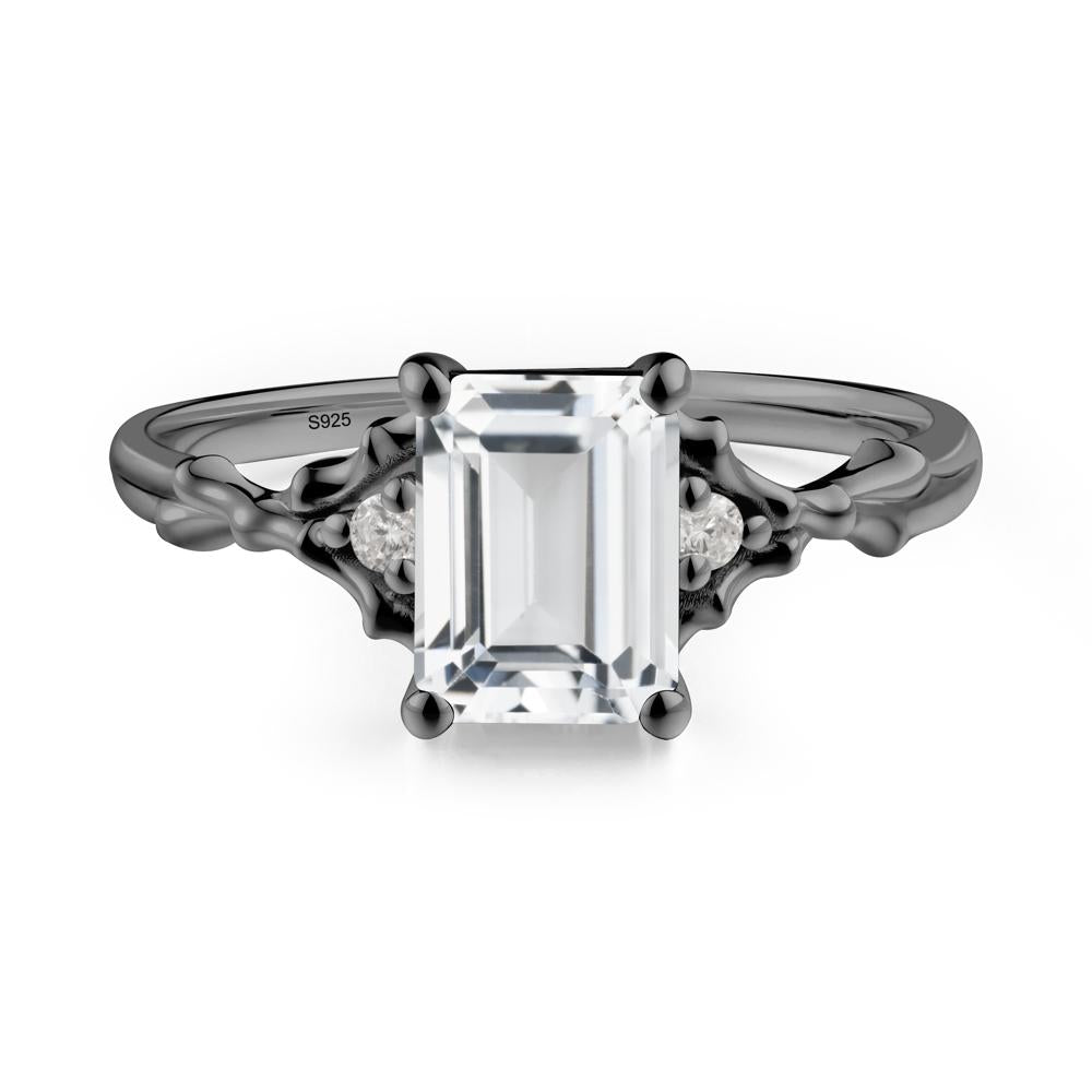 Thorn Twig Emerald Cut White Topaz Ring - LUO Jewelry #metal_black finish sterling silver