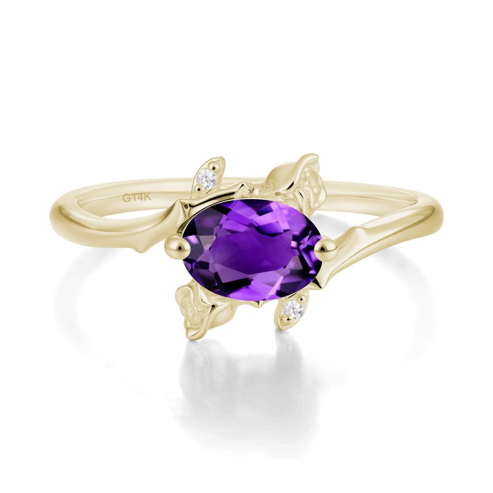 Vintage Rose Design Oval Cut Amethyst Ring - LUO Jewelry #metal_14k yellow gold