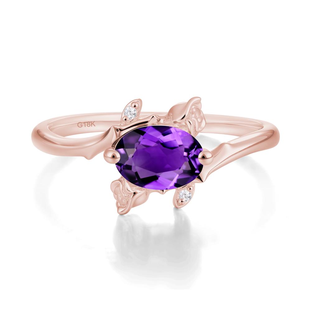 Vintage Rose Design Oval Cut Amethyst Ring - LUO Jewelry #metal_18k rose gold