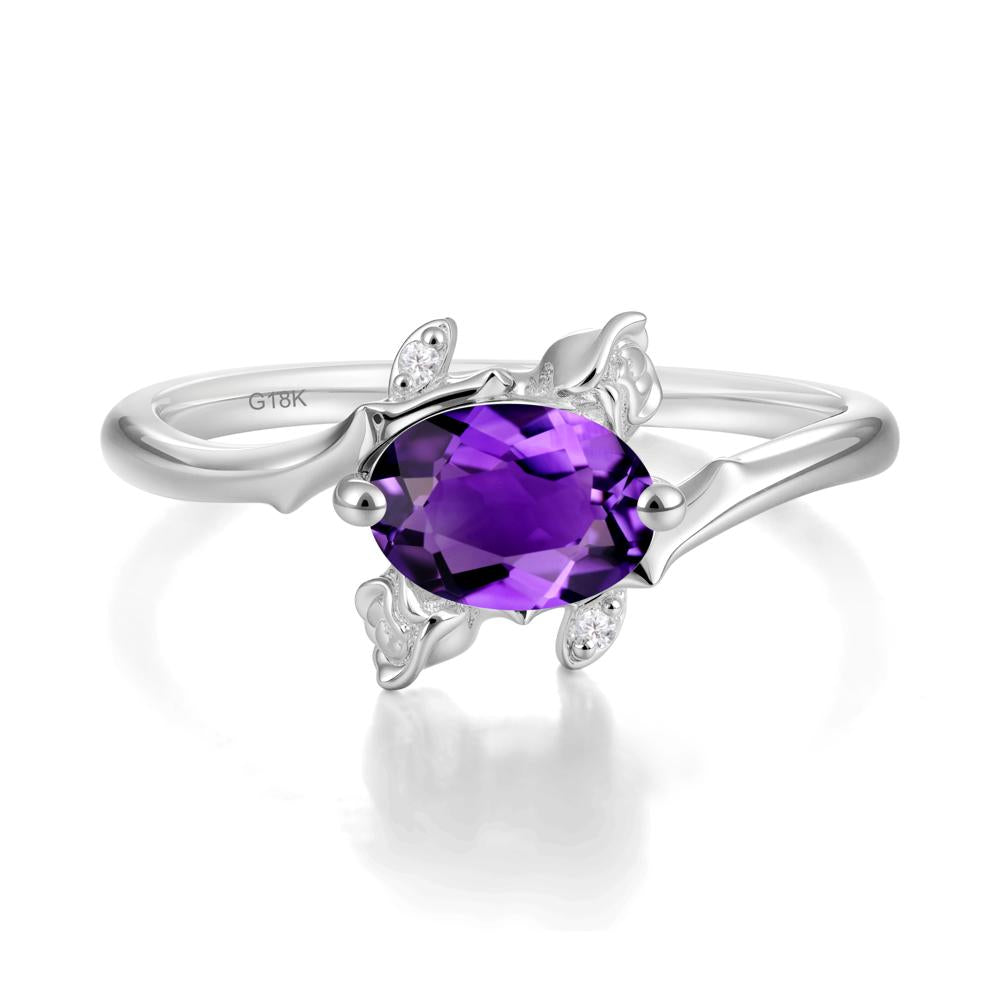 Vintage Rose Design Oval Cut Amethyst Ring - LUO Jewelry #metal_18k white gold