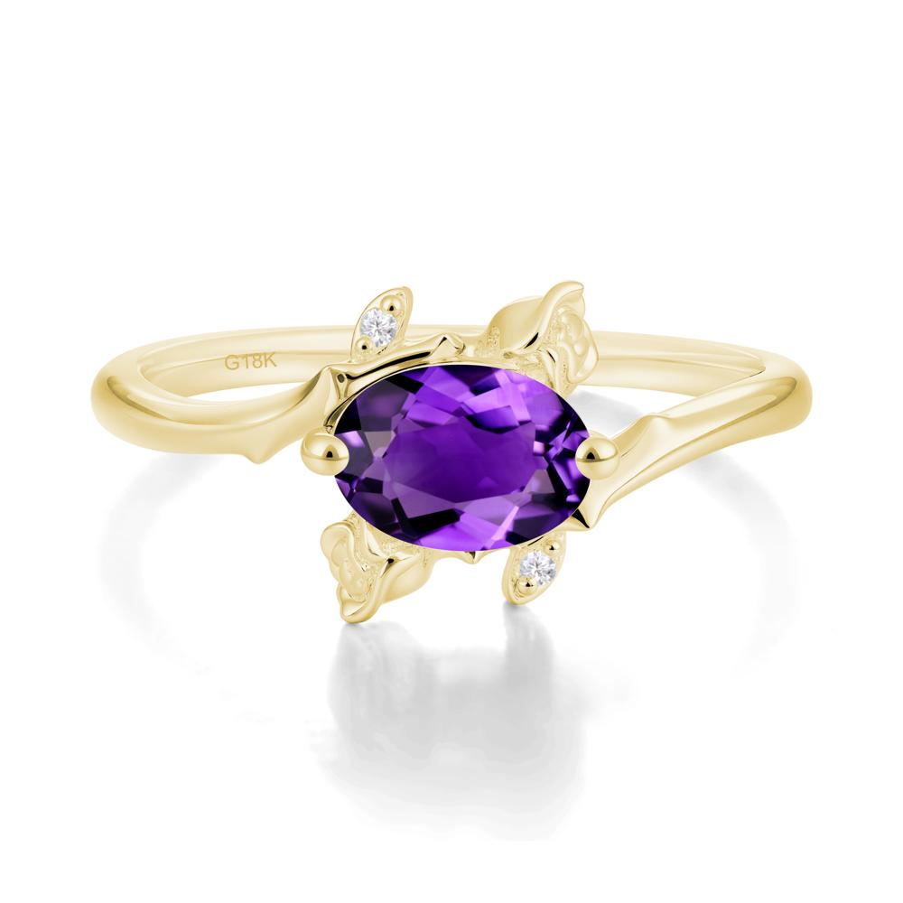 Vintage Rose Design Oval Cut Amethyst Ring - LUO Jewelry #metal_18k yellow gold