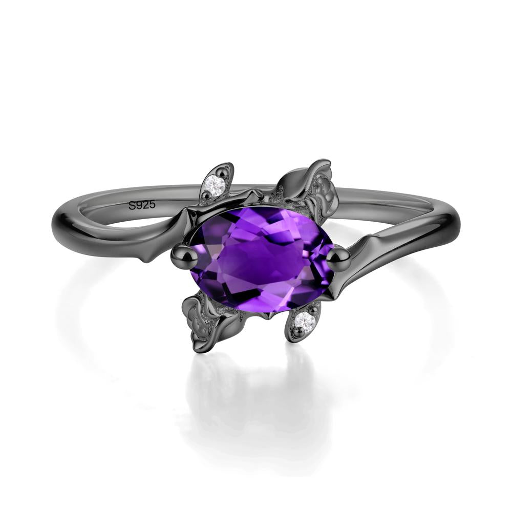 Vintage Rose Design Oval Cut Amethyst Ring - LUO Jewelry #metal_black finish sterling silver