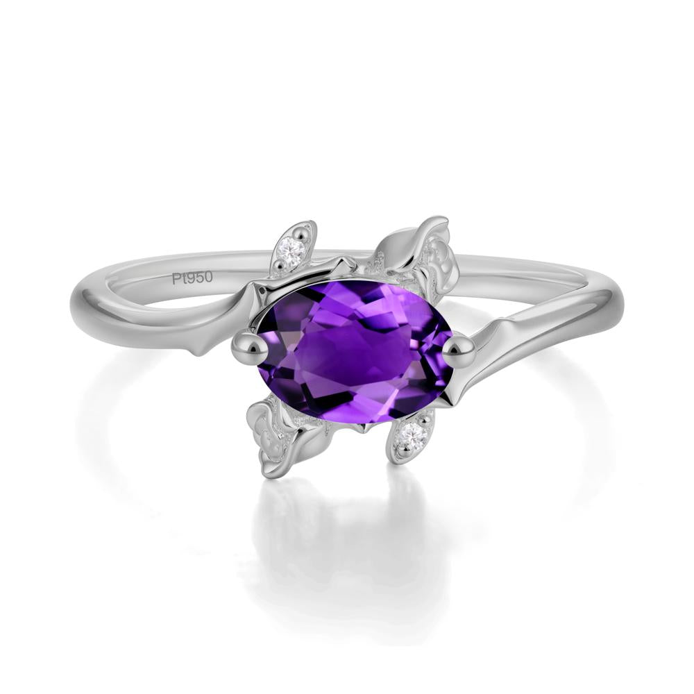 Vintage Rose Design Oval Cut Amethyst Ring - LUO Jewelry #metal_platinum