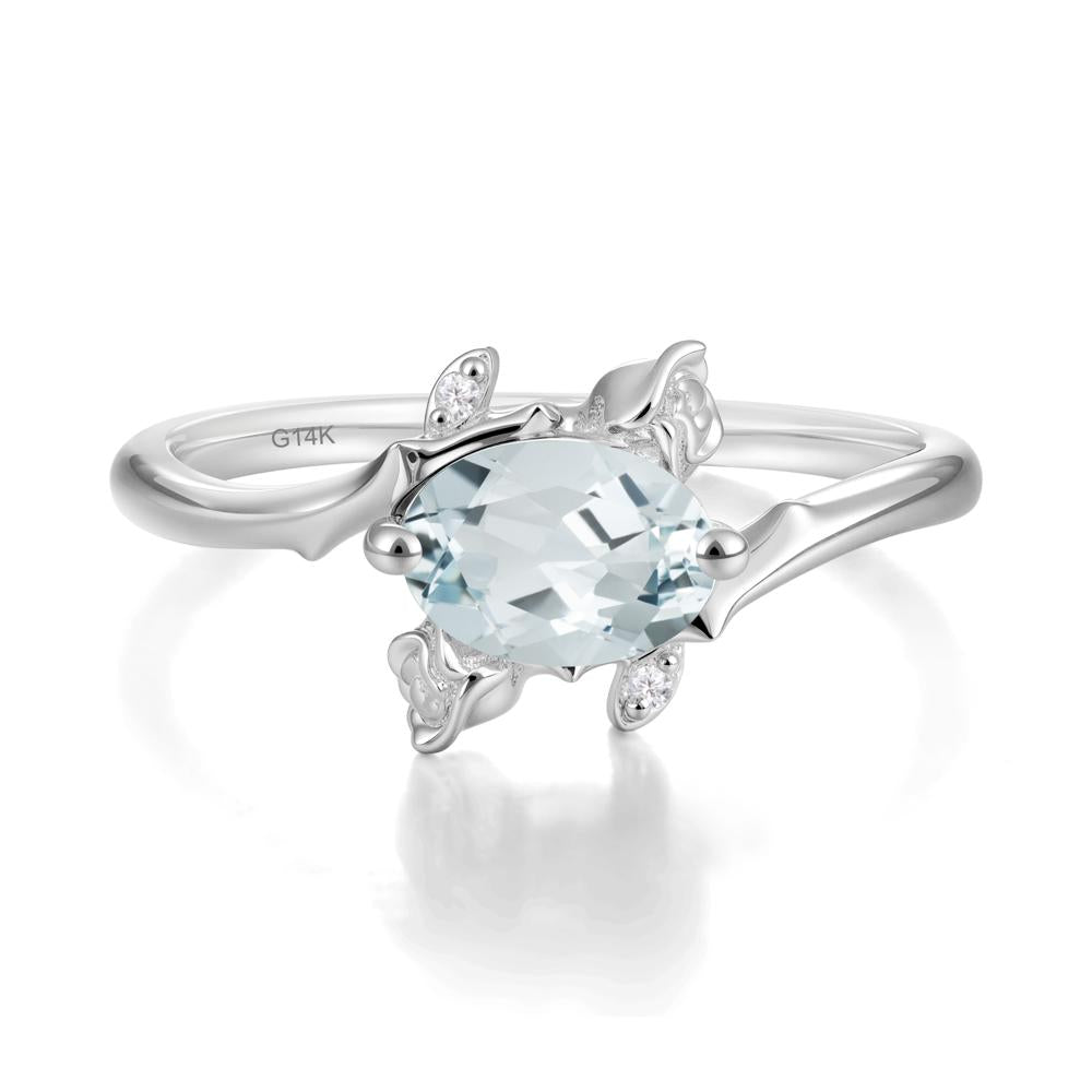 Floral Oval Cut Aquamarine Engagement Ring - LUO Jewelry #metal_14k white gold