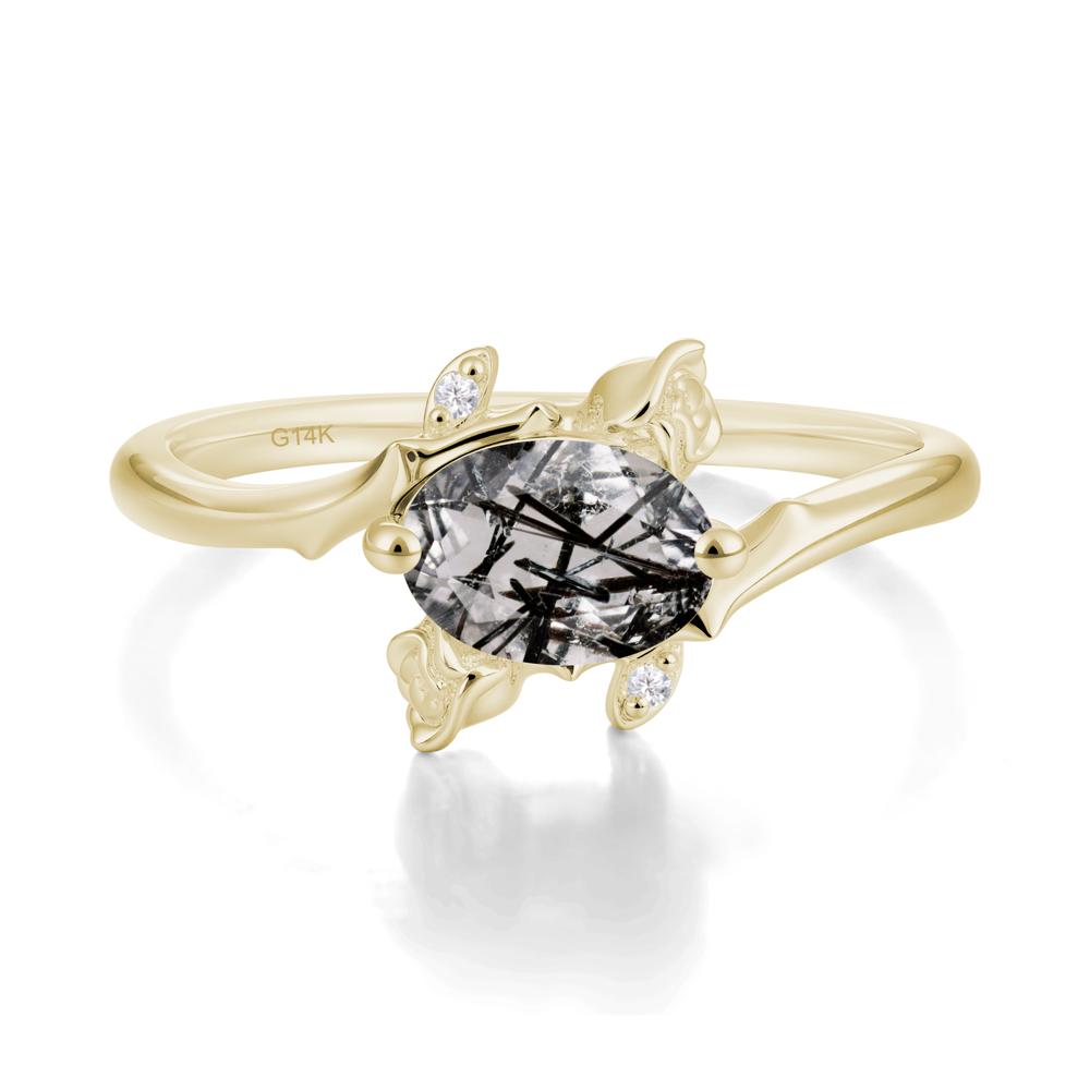 Vintage Rose Design Oval Cut Black Rutilated Quartz Ring - LUO Jewelry #metal_14k yellow gold