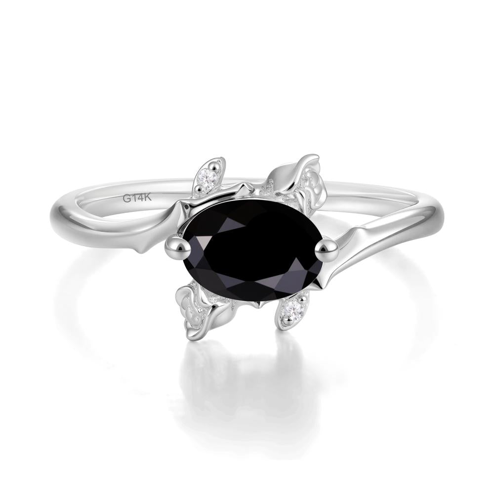 Romantic Floral Black Spinel Ring - LUO Jewelry #metal_14k white gold