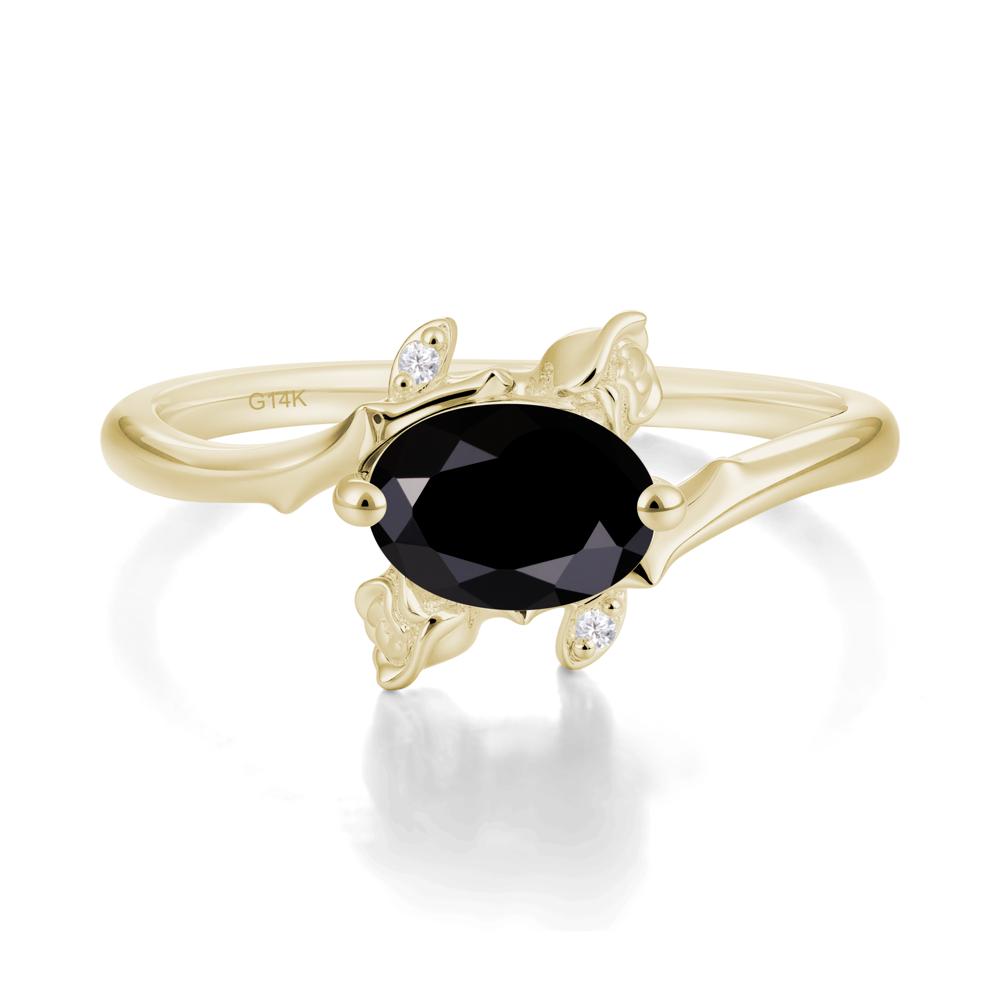 Romantic Floral Black Spinel Ring - LUO Jewelry #metal_14k yellow gold