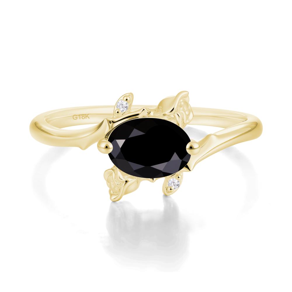 Romantic Floral Black Spinel Ring - LUO Jewelry #metal_18k yellow gold