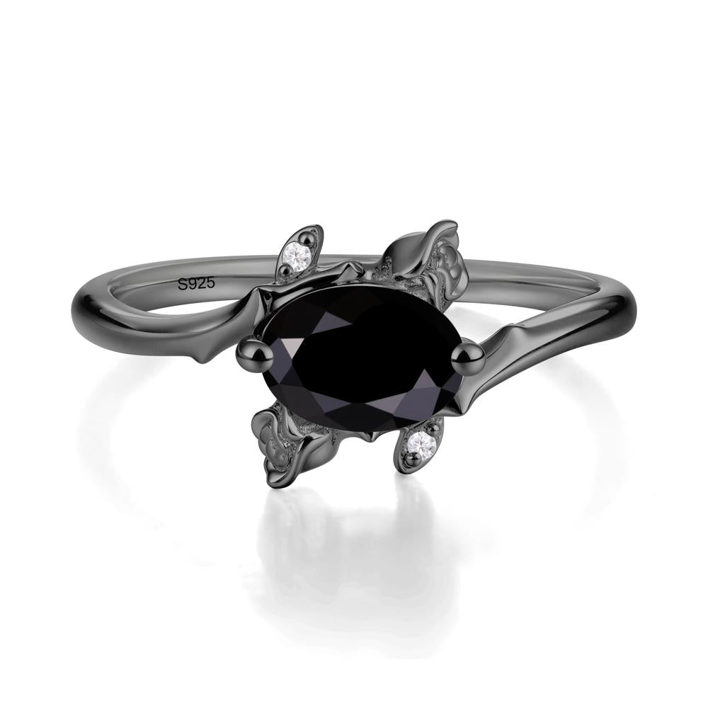 Romantic Floral Black Spinel Ring - LUO Jewelry #metal_black finish sterling silver