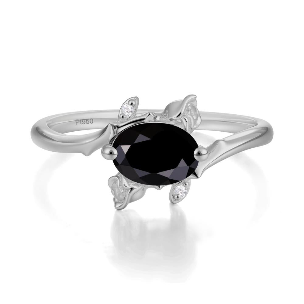Romantic Floral Black Spinel Ring - LUO Jewelry #metal_platinum