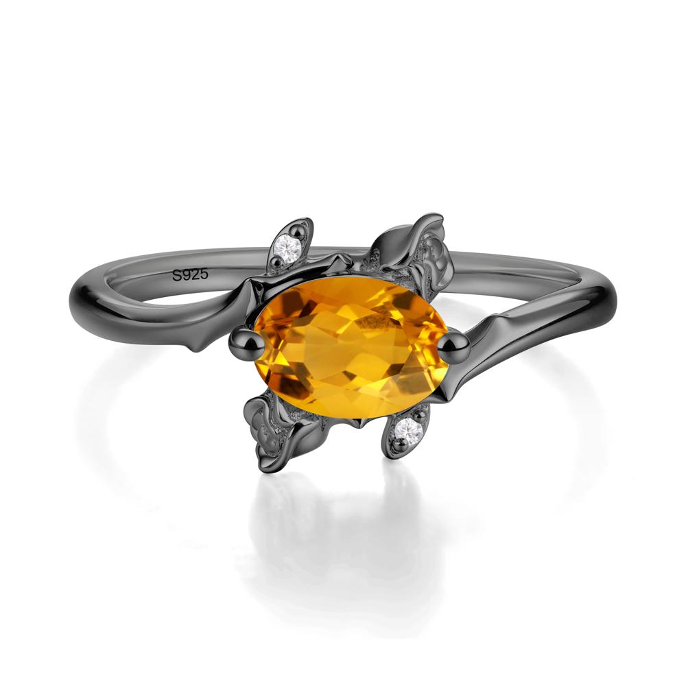 Floral Oval Cut Citrine Engagement Ring - LUO Jewelry #metal_black finish sterling silver